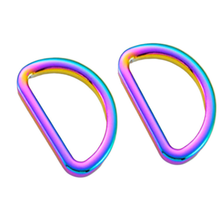Rainbow färg platt typ metall D ring för handväska bagage